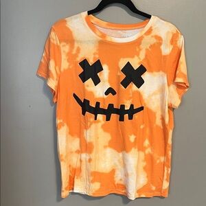Wound Up Orange Tie-Dye Tee with Black Pumpkin Face